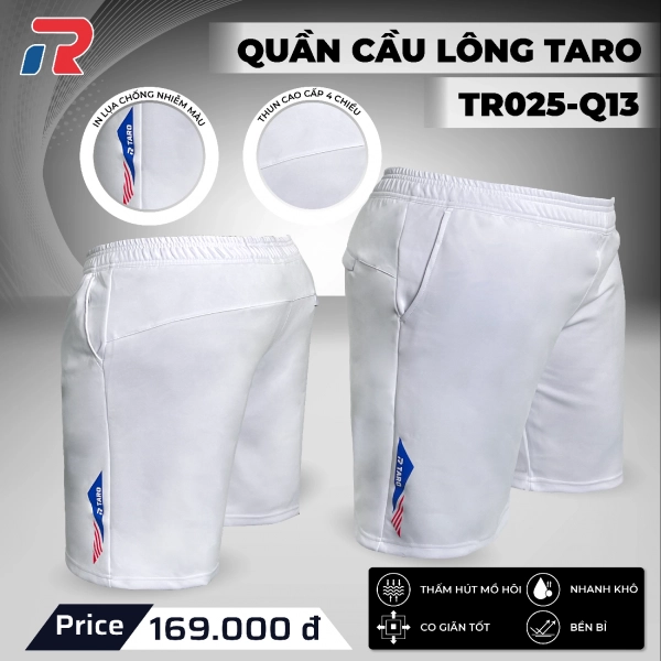 Quần cầu lông Taro TR025-Q13 Nam - Trắng