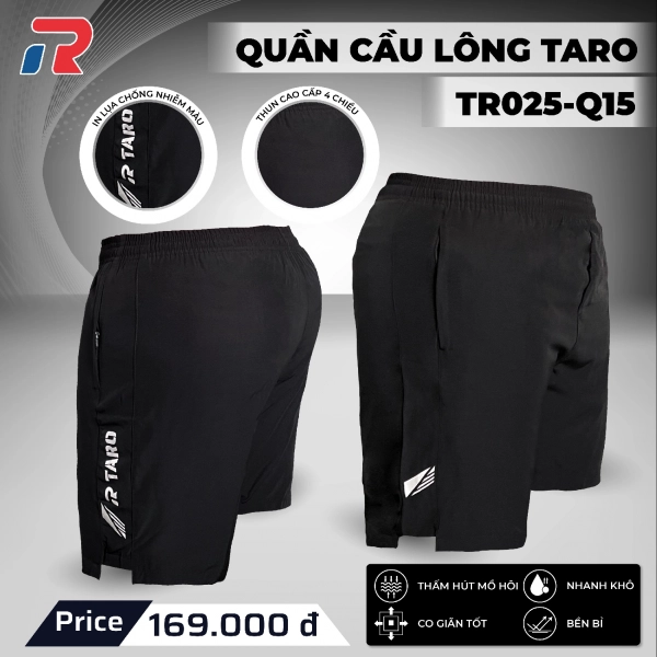 Quần cầu lông Taro Q15 Nam - Đen