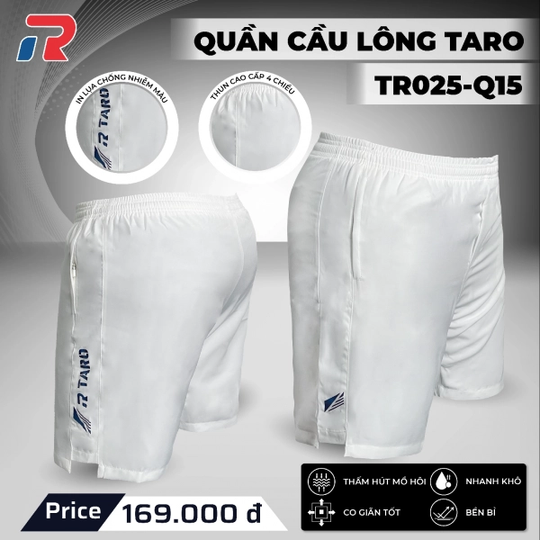 Quần cầu lông Taro Q15 Nam - Trắng
